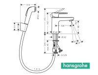 MEDIDAS MONOMANDO LAVABO con DUCHA BIDE VERNIS BLEND HANSGROHE